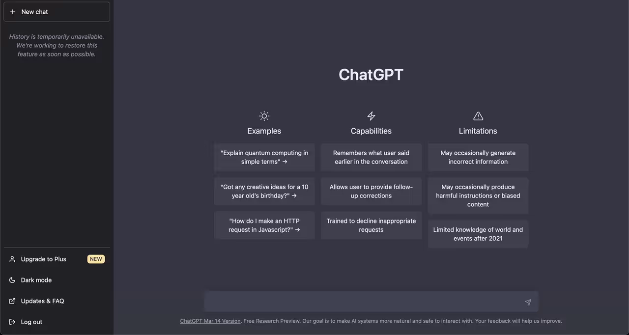 Operation Page Of ChatGPT